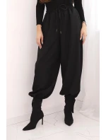 Dámské kalhoty s širokou nohavicí a zavazováním dole černé