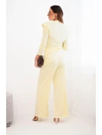 Dámský bavlněný komplet s halenkou a širokými kalhotami žlutý