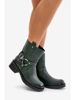 Zazoo 60480 Kožené Boty Na Nízkém Podpatku Zateplené Tmavě Zelené