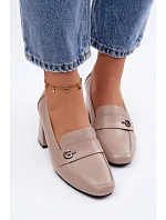 Kožené dámské polobotky na podpatku Vinceza 18119 Béžové