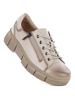 Dámské kožené boty na platformě béžové Cambell 26-19305