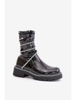 Lakované Kotníkové Boty Se Zdobením Černé Kikizelle