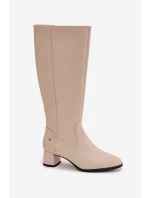Kožené Zateplené Dámské Kozaky Na Podpatku Maciejka A7165-04 Béžové Kožené Zateplené Dámské Kozaky Na Podpatku Maciejka A7165-04 Béžové