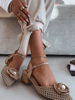 Dámské sandály na klínku s ozdobným detailem tmavě béžové Vionessa