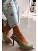 Dámské sandály na jehlovém podpatku Eko semiš zelené Sevina
