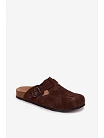 Kožené semišové pantofle Mule s přezkou Zazoo 1905 čokoládové
