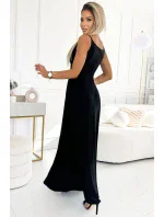 299-18 CHIARA elegantní maxi dlouhé šaty bez ramínek - ČERNÉ S BROKEREM 299-18 CHIARA elegantní maxi dlouhé šaty bez ramínek - ČERNÉ S BROKEREM