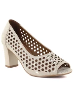 Béžové lodičky Jezzi ASA283-7 s otevřenou špičkou a ažurovým vzorem