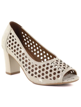 Béžové lodičky Jezzi ASA283-7 s otevřenou špičkou a ažurovým vzorem