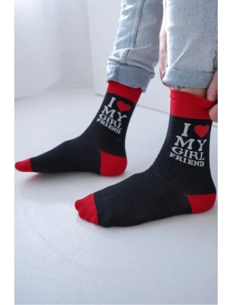 Pánské ponožky s nápisem I LOVE MY GIRLFRIEND Černé