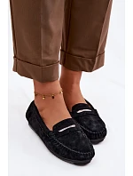 Dámské ploché mokasíny z přírodního semiše LR61-7029 Černé