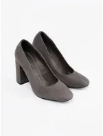 Stylové šedo-stříbrné dámské  lodičky na širokém podpatku
