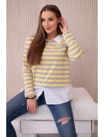 Pruhovaná bavlněná halenka s límečkem žlutá+šedá
