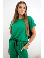 Bavlněný komplet halenka + kalhoty zelený