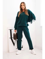 Dámský komplet máslový s třásněmi na rukávech mořský