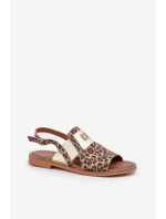 Zazoo 40385 Dámské Kožené Sandály S Leopardím Vzorem Hnědé