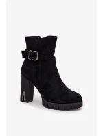 Dámské kotníkové boty na podpatku s přezkou zateplené černé Selisse Dámské kotníkové boty na podpatku s přezkou zateplené černé Selisse