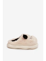 Dámské huňaté pantofle s motivem úsměvu – béžové Lexira