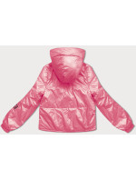 Krátká růžová dámská bunda s kapucí (B8216-51)