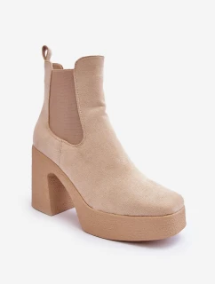 Zamszové Botky Na Masivním Sloupku Bežové Sunilda