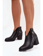 Zateplené dámské kotníkové boty na podpatku z ekokůže černé Talienne