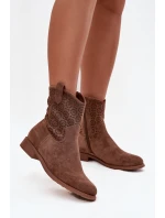 Dámské kotníkové boty na nízkém podpatku s otevřeným vzorem S.Barski HY52-530 hnědé