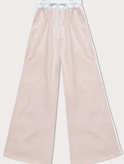 Světle béžové volné dámské kalhoty s lampasy (764ART)