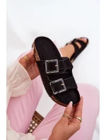 Dámské Pantofle S Přezkami Na Korek Podošve Černé Sercele