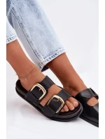 Dámské eko kožené nazouváky s zlatými sponami Černé Tervessa