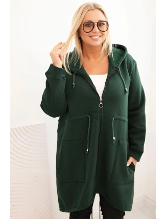 Dámská mikina zateplená Plus Size s kapucí a véčkovým výstřihem hnědá