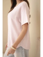 Dámský svetr s krátkým rukávem volného střihu pudrově růžový