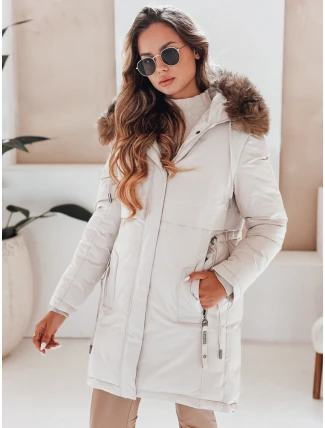 Dámská zimní bunda parka s kapucí světle béžová FashionStreet TY5083 Dámská zimní bunda parka s kapucí světle béžová FashionStreet TY5083