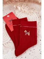 Dámské vánoční ponožky srdce a pejsek červené