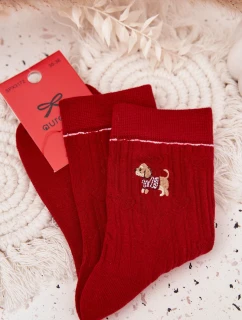 Dámské vánoční ponožky srdce a pejsek červené