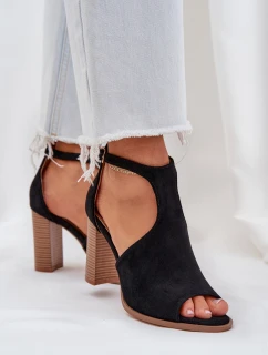 Sandály Na Podpatku Z Eko Semiše Černé Lanadriena