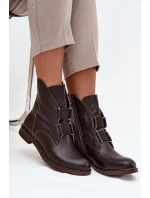 Dámské kotníkové boty z pravé kůže na ploché podešvi Zazoo 3842 čokoládové