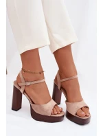 Dámské sandály na podpatku a platformě z eko semiše béžové Gralisse