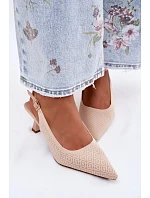 Textilní Sandály Na Podpatku Béžové Delessa