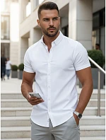 Pánská košile s krátkým rukávem, střih regular fit, bílá, FashionStreet KX1097 Pánská košile s krátkým rukávem, střih regular fit, bílá, FashionStreet KX1097