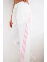 Dámské kalhoty z viskózy s lampasem máslové bílé