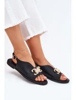 Dámské Sandály Na Plochém Podpatku Se Zlatou Ozdobou Černé Amelira