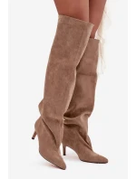 Dámské kozačky na jehlovém podpatku bez zapínání béžové Mavilla