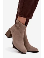 Semišové boty na podpatku s vyhříváním s ozdobným detailem Artiker 57C0014 Béžové