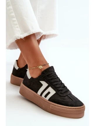Dámské kožené tenisky Zazoo na platformě černé