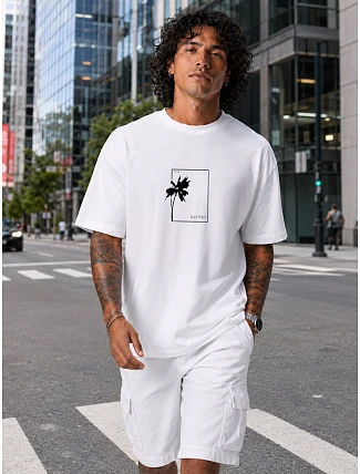 Pánské bavlněné tričko oversize s potiskem FashionStreet NX1046R Pánské bavlněné tričko oversize s potiskem FashionStreet NX1046R
