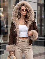 Krátká dámská bunda s odnímatelnou kožešinou, hnědá, FashionStreet TY5836 Krátká dámská bunda s odnímatelnou kožešinou, hnědá, FashionStreet TY5836