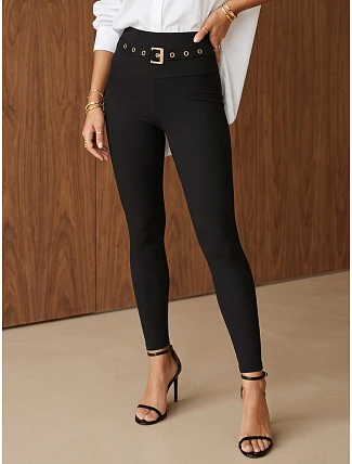 Dopasowane legginsy damskie prążkowane czarne FashionStreet UY3259 Dopasowane legginsy damskie prążkowane czarne FashionStreet UY3259