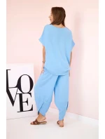 Komplet z viskózy halenka + kalhoty modrý