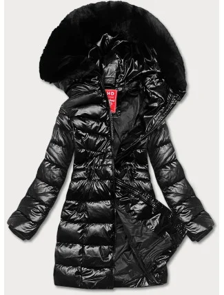 Taliowana kurtka zimowa damska czarna (2M-032)