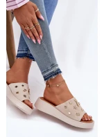 Dámské Semišové Pantofle S Připínáčky Vinceza 66741 Béžové